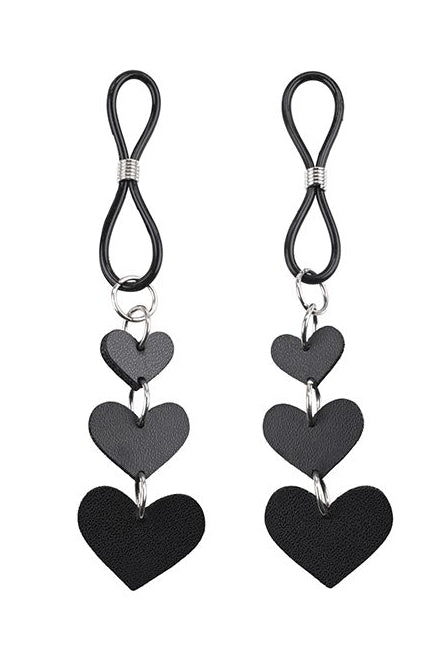 Dangling Heart Nipple Ties, Black Heart Nipple Clamps - AlicePrin.com