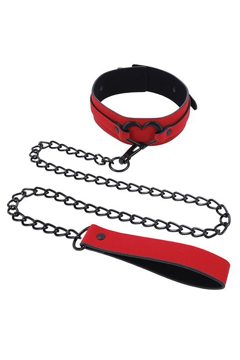 S&M Amor Collar and Leash Set, Red Leather Collar and Leash Set - AlicePrin.com