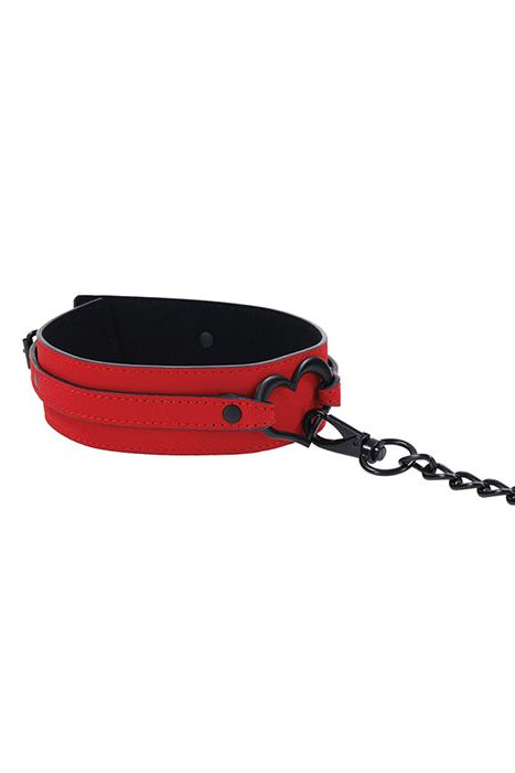 S&M Amor Collar and Leash Set, Red Leather Collar and Leash Set - AlicePrin.com