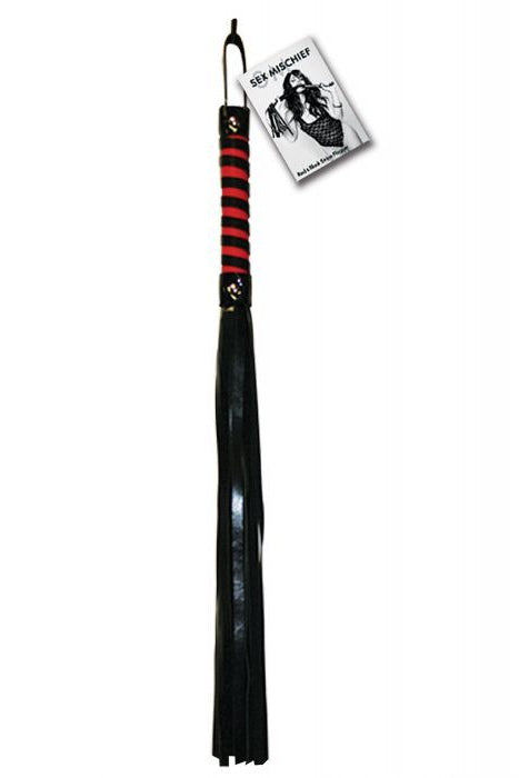 Striped Faux Leather Flogger, Black and Red Whip - AlicePrin.com