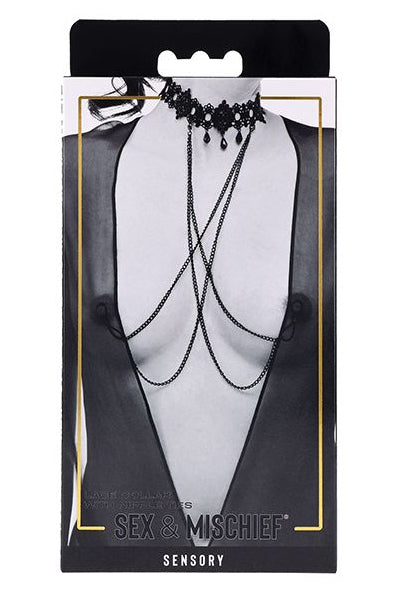 Lace Collar with Nipple Ties, Lace Collar with Nipple Clamps - AlicePrin.com
