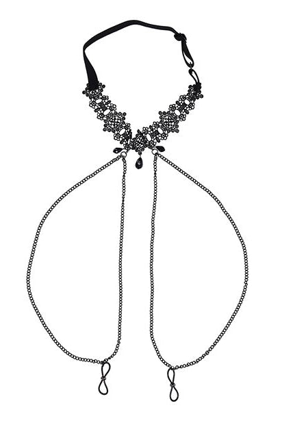 Lace Collar with Nipple Ties, Lace Collar with Nipple Clamps - AlicePrin.com