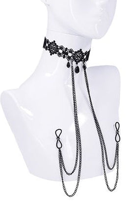 Lace Collar with Nipple Ties, Lace Collar with Nipple Clamps - AlicePrin.com