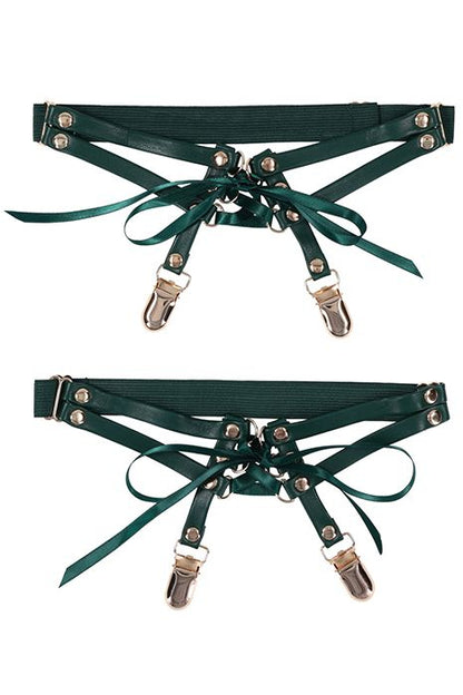 Indica Laced Up Leg Garters, Green Leg Garters - AlicePrin.com