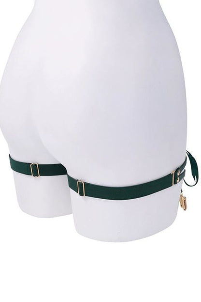 Indica Laced Up Leg Garters, Green Leg Garters - AlicePrin.com