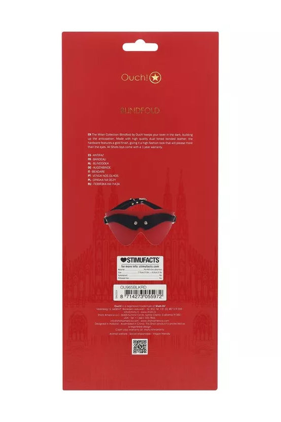 Black and Red Milan Blindfold, Red Leather Blindfold - AlicePrin.com