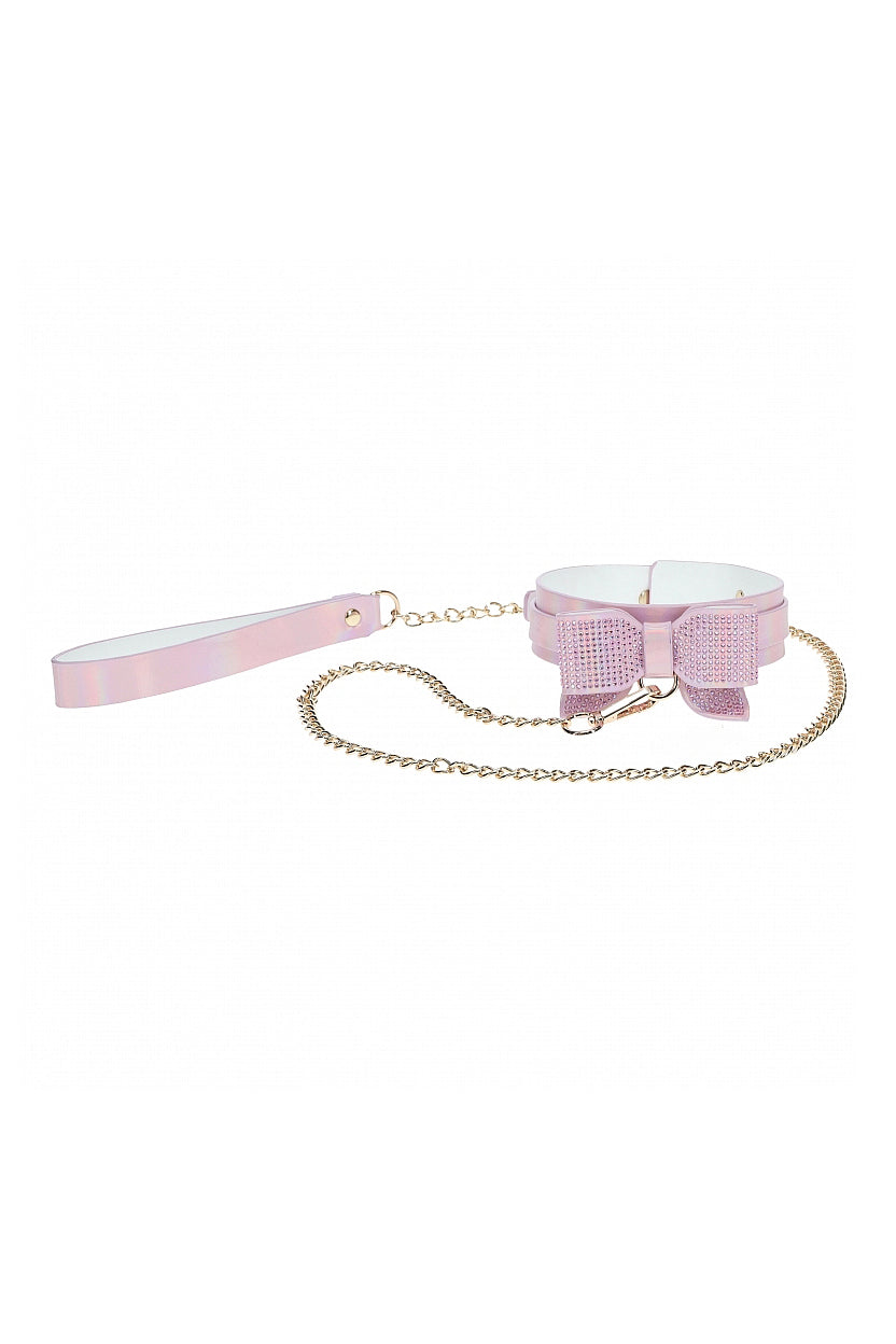 Iridescent Pink Paris Collar and Leash Set, Pink Collar and Leash Set - AlicePrin.com
