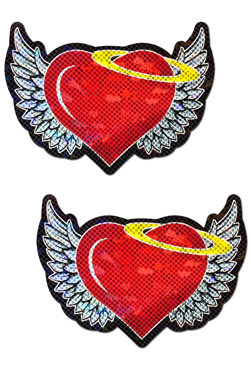 Glittering Angel Hearts Pasties, Red Heart Wings Pasties - AlicePrin.com