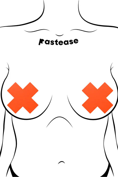 Neon Orange Cross Pasties, Orange X Nipple Pasties - AlicePrin.com