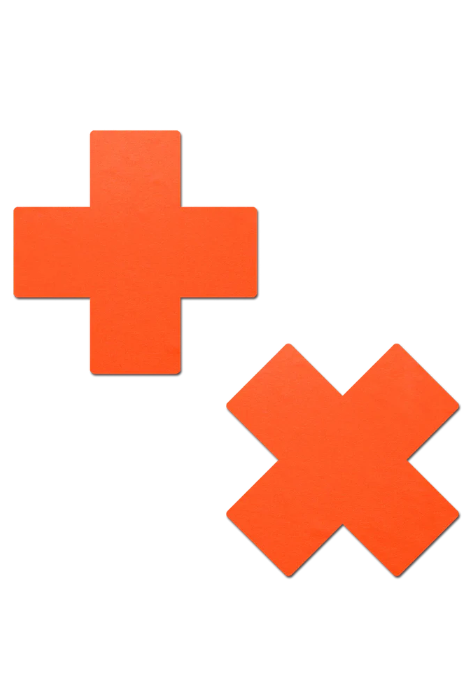 Neon Orange Cross Pasties, Orange X Nipple Pasties - AlicePrin.com