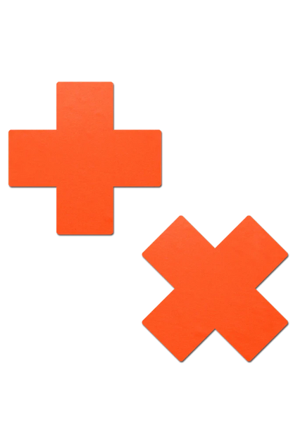 Neon Orange Cross Pasties, Orange X Nipple Pasties - AlicePrin.com