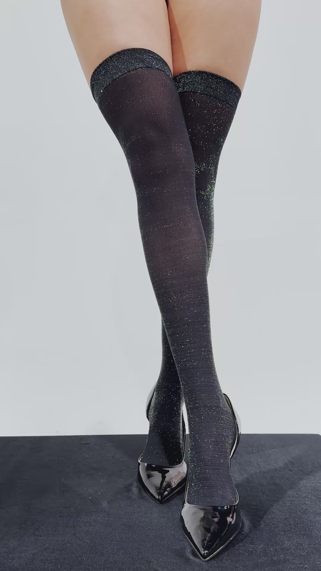 Shimmering Lurex Thigh High Stockings, Glittering Thigh Highs - AlicePrin.com
